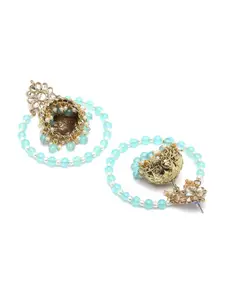 KARATCART Gold-Plated Stone Studded & Beaded Dome Shaped Jhumkas
