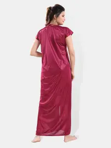 Be You V-Neck Satin Lace Night Suit With Robe