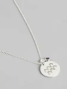 Carlton London Rhodhium-Plated Aquarius Zodiac CZ Studded Pendant With Chain