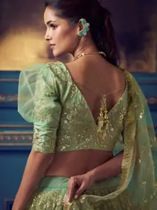 ODETTE Embroidered Sequinned Semi-Stitched Lehenga & Unstitched Blouse With Dupatta