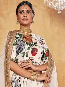 ODETTE Printed Semi-Stitched Lehenga & Unstitched Blouse With Dupatta