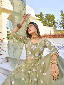 ODETTE Mirror Work Embellished Semi-Stitched Lehenga & Unstitched Blouse With Dupatta