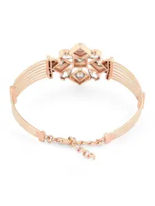AMI Rose Gold-Plated Cubic Zirconia Studded Kada Bracelet