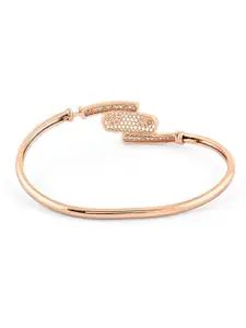AMI Rose Gold-Plated Cubic Zirconia Studded Kada Bracelet