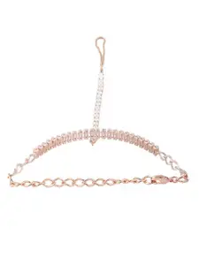 AMI Rose Gold-Plated Cubic Zirconia Studded Ring Bracelet