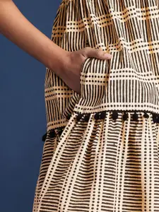 Taavi Pure Cotton Geometric Printed Above Knee A-Line Bagru Ethnic Dresses