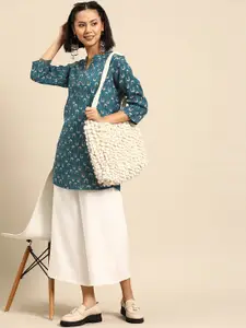 Sangria Ethnic Motifs Printed Sequinned Short Kurti