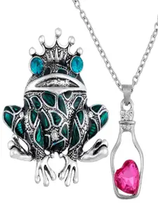 UNIVERSITY TRENDZ Women Crystal Studded Heart Charm Necklace & Brooch Set