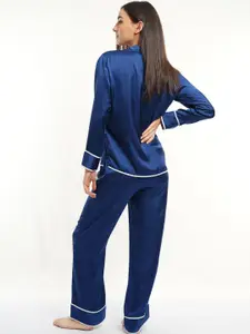 mackly Long Sleeves Lapel Collar Night Suit