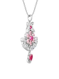 GIVA 925 Sterling Silver Rhodium-Plated Stone-Studded Pendant With Chain