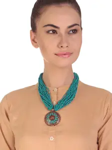 Bamboo Tree Jewels Teal Green Metal Necklace