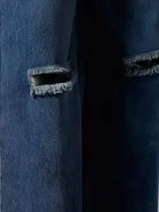 High Star Women Blue Wide Leg High-Rise Slash Knee Light Fade Jeans