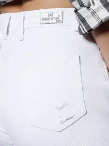 High Star Women White High-Rise Slash Knee Jeans