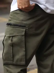 Powerlook Men Olive Green Clean Look Pure Cotton Cargo Jeans