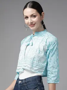 BAESD Paisley Embroidered Crop Cotton Ethnic Shrug