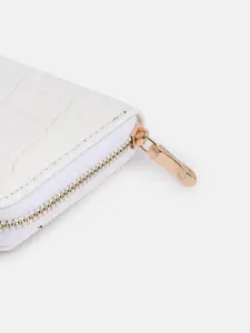 DressBerry Women Off White Animal Textured Zip Detail PU Zip Around Wallet