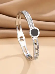 MYKI Women Silver-Plated Cubic Zirconia Kada Bracelet