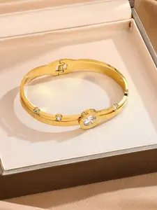 MYKI Cubic Zirconia Gold-Plated Stainless Steel Kada Bracelet