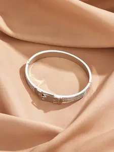 MYKI Women Silver-Plated Cubic Zirconia Kada Bracelet