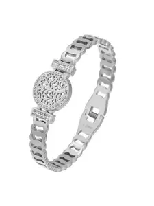 MYKI Women Cubic Zirconia Silver-Plated Stainless Steel Kada Bracelet