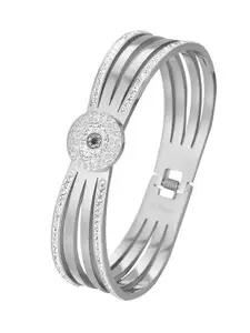 MYKI Cubic Zirconia Silver-Plated Stainless Steel Kada Bracelet