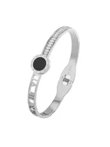 MYKI Cubic Zirconia Silver-Plated Stainless Steel Kada Bracelet