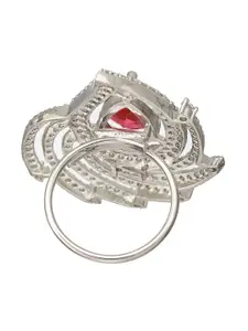 Priyaasi Silver-Plated AD-Studded Adjustable Finger Ring