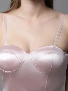 PrettyCat Half Coverage Lightly Padded Satin Bralette Bra With All Day Comfort