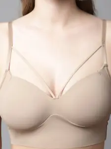 PrettyCat Medium Coverage Bralette All Day Comfort Bra PC-BR-7004-BEG-30B-Beige