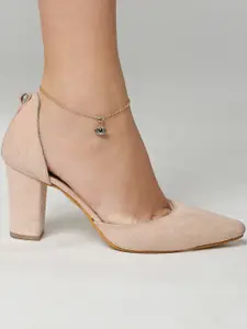 OOMPH Set Of 2 Gold Plated Evil Eye & Heart Design Anklets