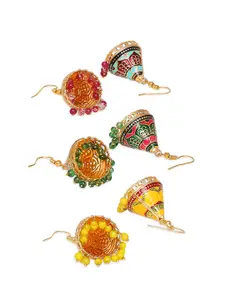 OOMPH Set Of 3 Dome Shaped Meenakari Jhumkas