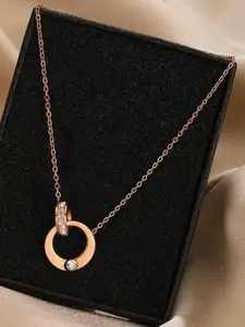MYKI Rose Gold-Plated CZ-Studded Pendant With Chain