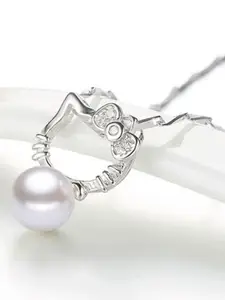 MYKI Silver-Plated White CZ-Studded Kitty-Charm Pendant