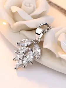 MYKI Silver-Plated Chain With CZ-Studded Leaf Design Pendant