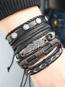 YouBella Men Set Of 5 Leather Wraparound Bracelet