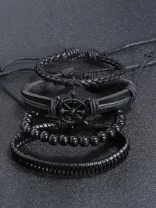 YouBella Men Set Of 4 Leather Wraparound Bracelet