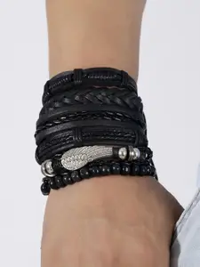 YouBella Men Set Of 6 Leather Wraparound Bracelet