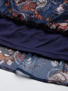 Deewa Ethnic Motifs Printed Puff Sleeve Chiffon Fit & Flare Dress