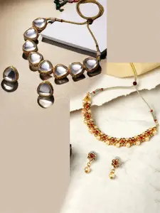 ASMITTA JEWELLERY Gold Plated Stone Studded Choker Necklace & Earring Set
