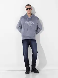 The Indian Garage Co Men Regular Fit Self Design Overhead Hooded Sweatshirt