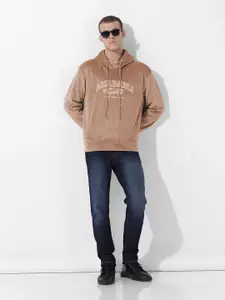 The Indian Garage Co Men Regular Fit Self Design Overhead Hooded Sweatshirt