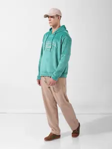 The Indian Garage Co. Men Regular Fit Self Design Overhead Hooded Sweatshirt