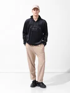 The Indian Garage Co. Men Regular Fit Self Design Overhead Hooded Sweatshirt