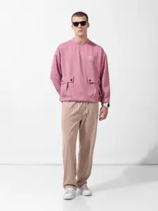 The Indian Garage Co. Men Relaxed Fit Self Design Overhead Crew Neck Sweatshirt