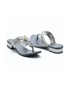 IndiForce Women Grey Embellished Wedge Heels