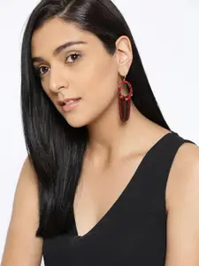 Jewels Galaxy Red & Black Luxuria Gold-Plated Handcrafted Circular Drop Earrings