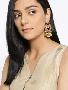 Jewels Galaxy Pink Gold-Plated Stone-Studded Handcrafted Circular Drop Earrings