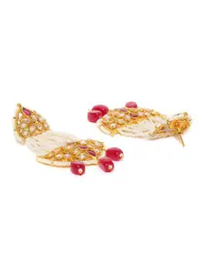 Jewels Galaxy Off-White & Red Gold-Plated Beaded Handcrafted Classic Drop Earrings