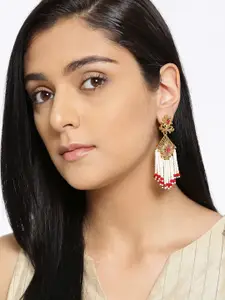Jewels Galaxy Off-White & Red Gold-Plated Beaded Handcrafted Drop Earrings