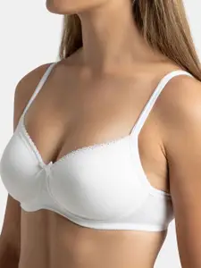 Jockey Wirefree Padded Plus Size Cotton Medium Coverage Tshirt Bra with Lace Styling -1723